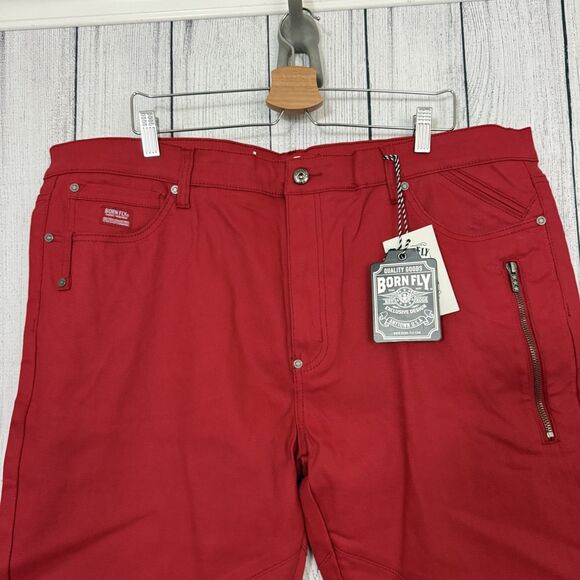 NWT Born Fly Men's 42x32 Red Zipper Pockets Cotton Stretch Straight Leg Jeans - Picture 2 of 8
